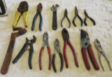 Variety of wire cutters, snips, and pliers