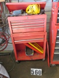 metal tool chest and cabinet on casters with mixed tools