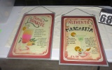 Authentic Recipe Tequila Sunrise and Margarita signs made of glass, metal framing on one needs repai