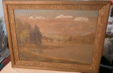 antique painting subject river scene -  very unique frame