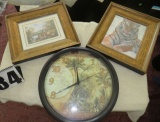pair  tiger pictures and a safari wall clock