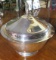 Silver plated lidded serving bowl with ruby glass insert bowl