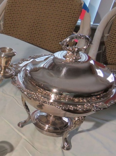 heavy silver plate lidded chafing dish