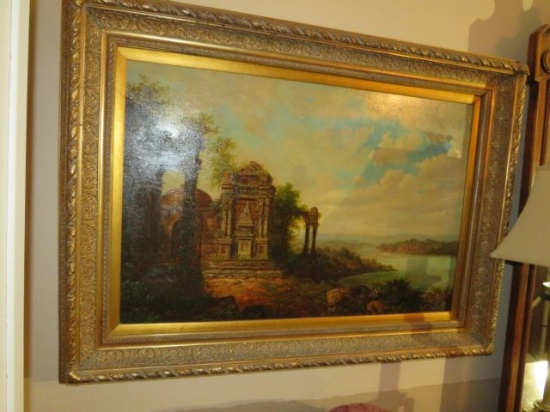 framed oil of mosque over looking river inlet