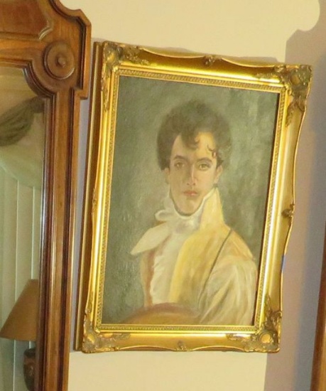 framed oil portrait of European young man dressed in formal attire