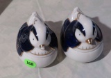 Pair of ceramic bird shaped trinket containers (1 has repaired damage)