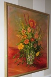 Framed oil on canvas, floral scene  36