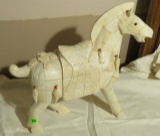 Antique carved horse (looks like it's made from pcs of bone or tusk) - missing 1 ear & 1 dangled orn