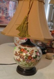 Chinese hand painted floral ceramic lamp with shade - 18