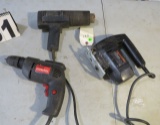 group of power tools - heat gun, jig saw, 3/8
