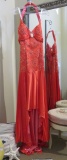 Party Time, size 8,  hand-beaded dress, halter style, coral color.  Perfect for cruise or prom.  Dre