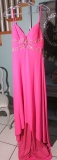 Xcite formal dress, size 8, fuchsia with beading and sequins; spaghetti straps.  Bust 36; Waist 27.5