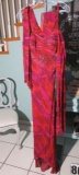 Miss Milan New York party dress; size 6, wine colors throughout, with scarf. Zipper is on the side.