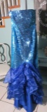 Panoply evening dress, size 4, bule turo, lots and lots of sequins and tulle.  Bust 34; Waist 26; Hi