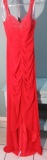 Size 8, Xcite, red evening dress with sequins and rhinestones.  Bust: 36; Waist 27.5; Hips 39. New w