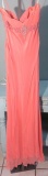 Size 8, Xcite formal dress, coral spaghetti straps, with beading and sparkles.  Bust: 36; Waist 27.5