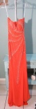 Riva Designs special occasion dress, size 4, tangerine with starburst sequin design.  Bust 34; Waist