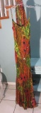 Hong Ni, size 12, beaded dress with scraf, multi colored.  New with tags.