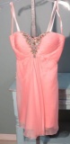 LaFemme, size 2, short party dress, peach with rhinestones.  New, missing tag. Bust 34; Waist 26; Hi