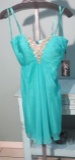 LaFemme, size 2, short party dress, aqua marine with rhinestones.  New, missing tag. Bust 34; Waist