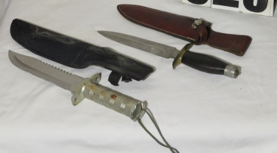 Double-edged knife and large knife with sheaths
