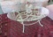 Set of White wrought iron end tables and coffee table with glass tops