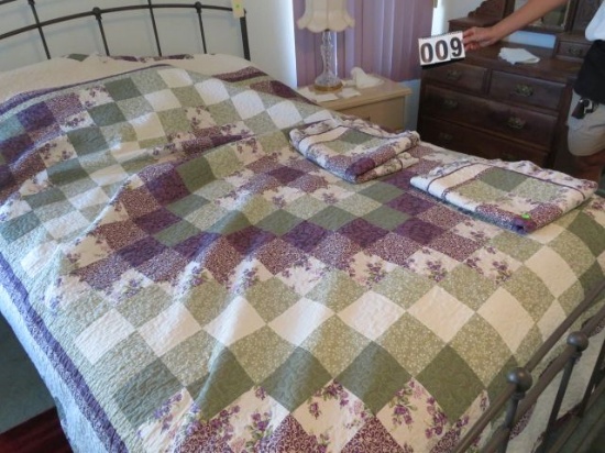 Quilt, spread with two shams- full size (Stain on underside)
