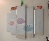 Set of oil on canvas wall pictures, subject fishes