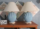 Quantity of 2 ceramic shell lamps with shades