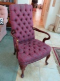 Wood framed upholstered chair, tufted