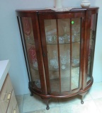 Bowfront Mahogany three glass shelf, display table cabinet 45Hx32Wx13d