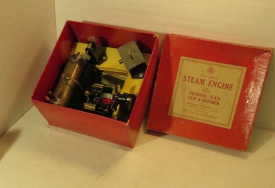 Twin cylinder Steam Engine with Model Fan, Saw and Grinder in original box by SEL Precision Quality