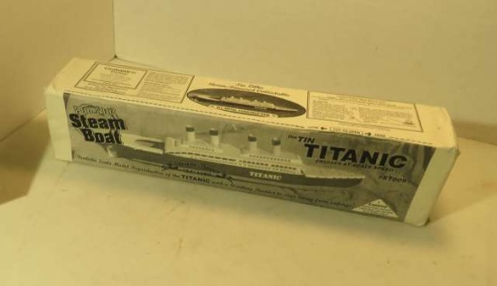 15.5" Long Putt Putt Steam Boat - "The Tin Titanic"  in sealed box. Runs on Olive Oil.