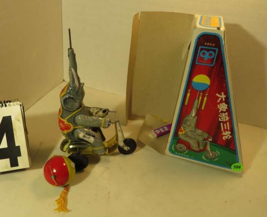 Elephant on Bike Tin Wind Up Toy in original box