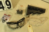Mixed Lot:  Safety Glasses, GD Sling Swivel and M1 Garand Clip and AR15 Rifle Stock