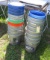 group of 30 five gallon plastic pails most with lids
