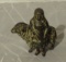 antique cast iron sheep with little girl