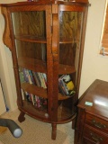 oak bow front glass display cabinet
