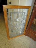 antique oak framed leaded beveled glass window