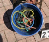 bucket of stretch cords, large straps, bungie cords