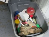 tote of cleaning supplies;