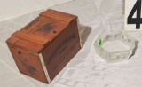 Anheiser Bush mini crate as a box and vintage ashtray