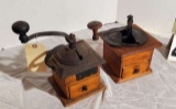 antique wood and metal coffee grinders