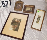 group of 4 vintage small framed pictures