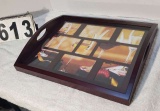 new wood serving tray set up for displaying photographs comes with presentation gift box