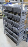 chrome metro shelving system on casters with 18 bins of pvc irrigation supplies 36