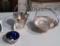 silver ice bucket with tongs, silver plate bread basket