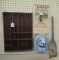 printers tray, coal scoop, Pennsylvania Dutch wall hanger and 1927 calendar