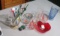 mixed glass including cranberry nut tray swizzle sticks, souvenir ashtrays drinking glasses