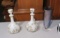 2 milk glass barbers bottles and etched glass vase